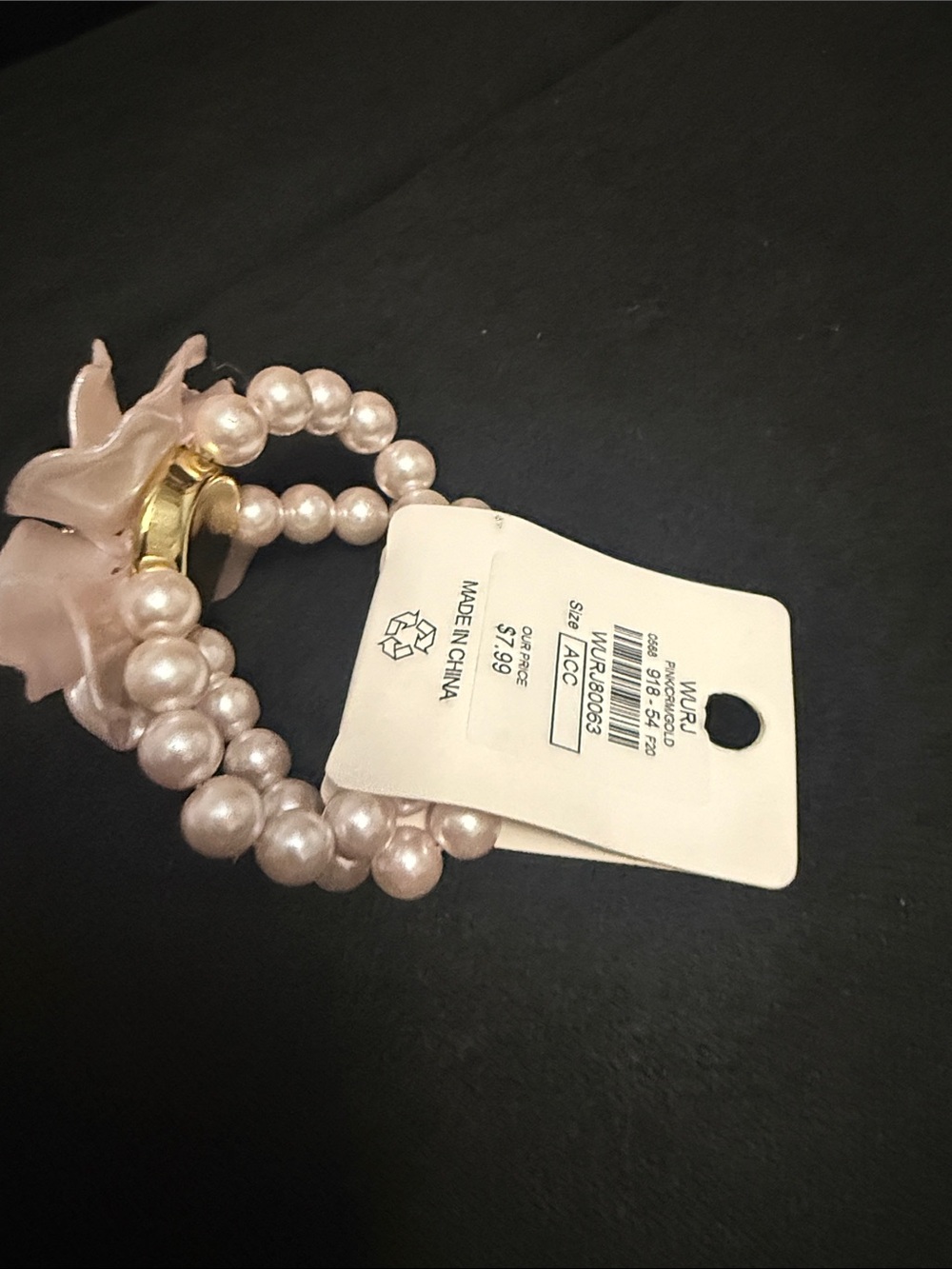 Light Pink , little Gold Pearl Double-Strand Bracelet with Floral Accent - Picture 2 of 5